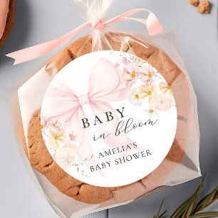 Baby In Bloom Rosa Schleife Baby Shower Aufkleber
