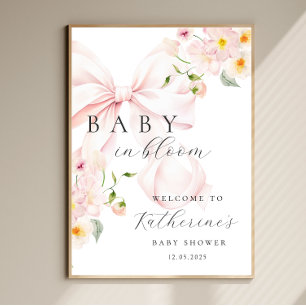 Baby In Bloom Rosa Schleife Baby Shower Willkommen Poster