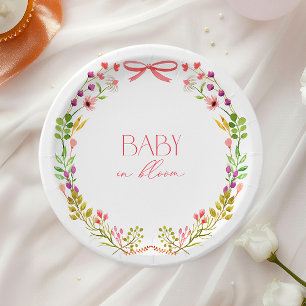 Baby in Bloom Rosa Schleife Florale Babyparty Pappteller
