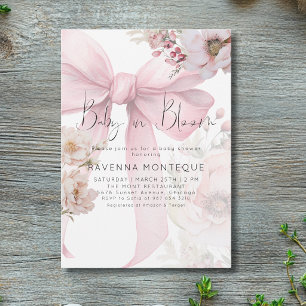 Baby in Bloom Rosa Vornehme Florale Schleife Baby Einladung
