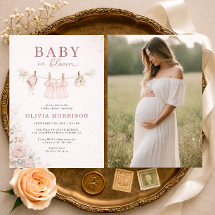 Baby in Bloom Rosa Wäscheleine Foto Baby-Party-Ein Einladung