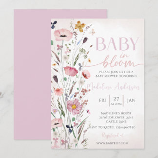Baby in Bloom Rosa Wildblumen-Baby-Party Einladung