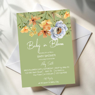 Baby in Bloom Salbei grüne Babyparty Einladung