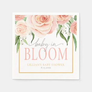 Baby In Bloom Sanfte Rosa Rosen Blumen Baby-Party Serviette