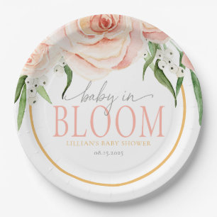 Baby In Bloom Sanftes Rosa Rosengarten-Baby-Party Pappteller
