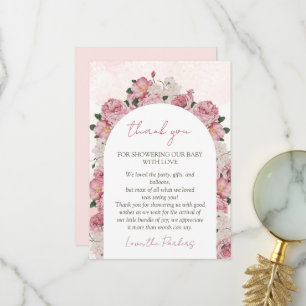 Baby in Bloom Script Pink Floral Baby Girl Dusche Dankeskarte