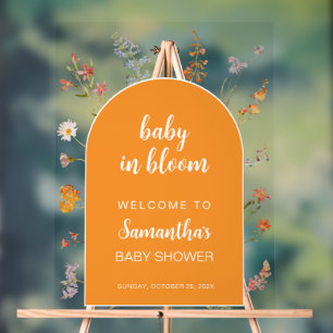 Baby in Bloom Shower Wildblumen Orange Willkommen Acrylschild