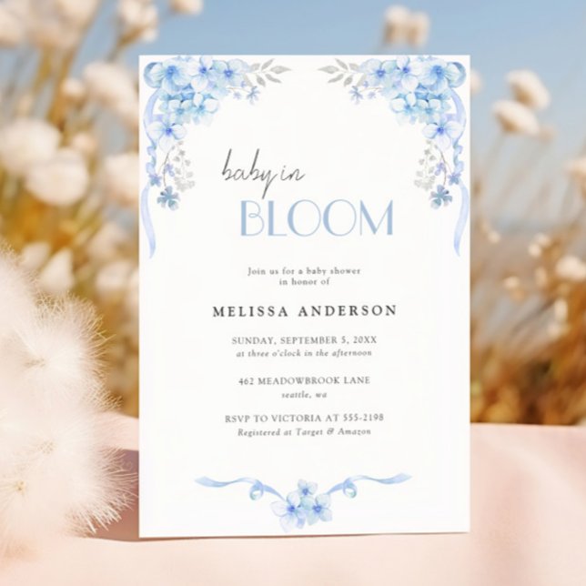 Baby in Bloom Silverblue Floral Baby Shower Einladung (Von Creator hochgeladen)