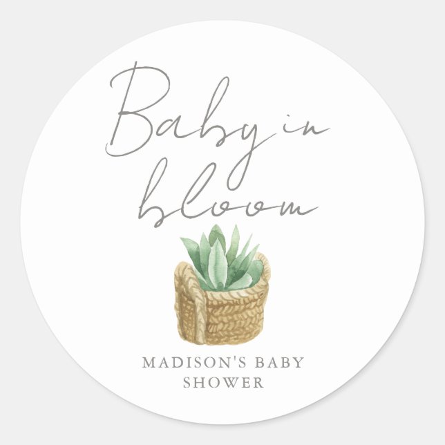 Baby in Bloom Simple Succulent Baby Dusche Runder Aufkleber (Vorderseite)
