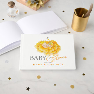 Baby in Bloom skurril Aquarell-Baby-Taufe gelb Gästebuch