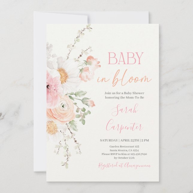 Baby in Bloom Spring Babydusche Einladung (Vorderseite)