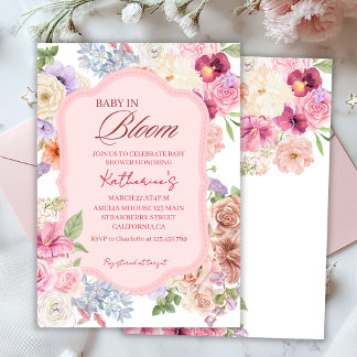 Baby in bloom spring floral girl baby shower einladung