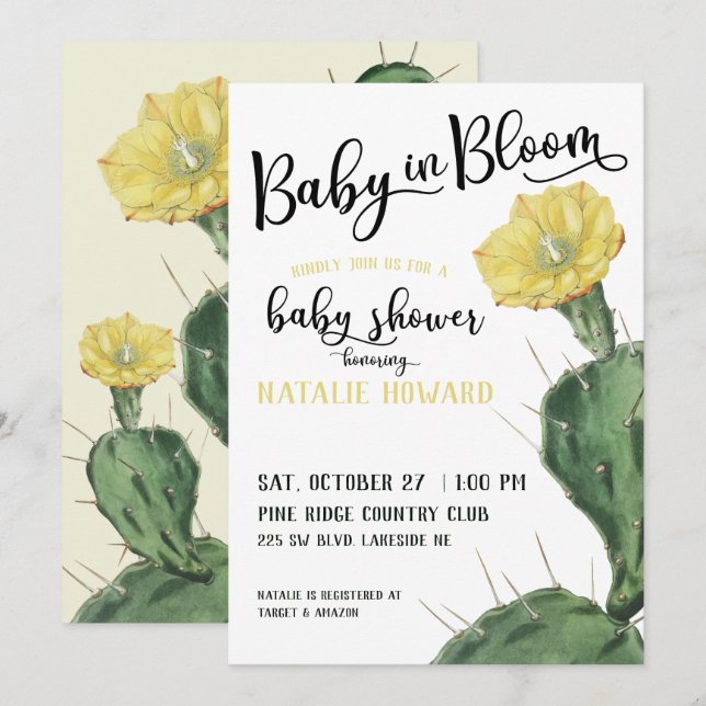 Baby in Bloom Succulent Baby Dusche Einladung (Vorne/Hinten)