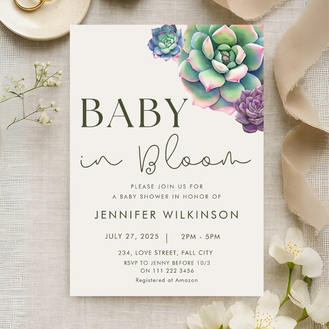 Baby in Bloom Succulent Wüste Baby Dusche Einladung (Baby in Bloom Succulent Desert Baby Shower Invitation)