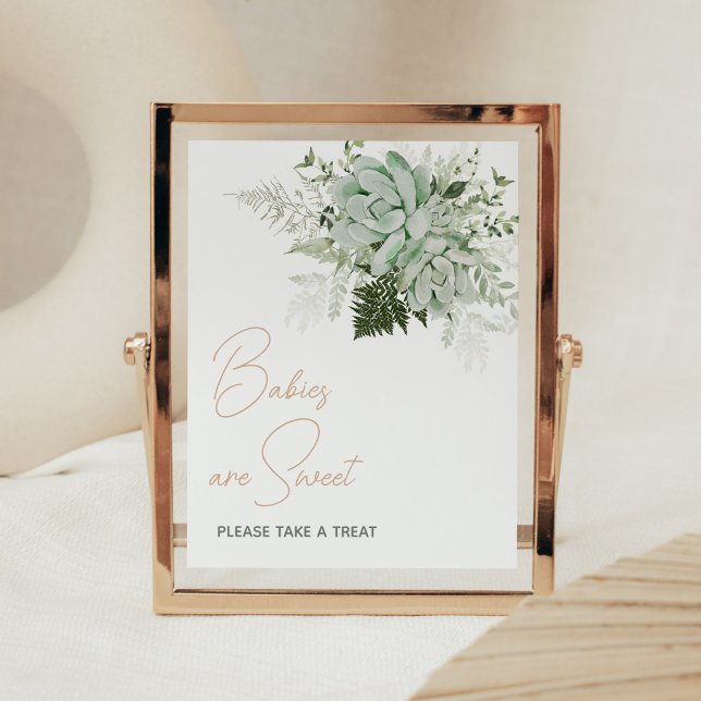 Baby in Bloom Sukkulente Babys sind süß Poster (Succulents Gender Neutral Baby Shower Babies are Sweet Sign)