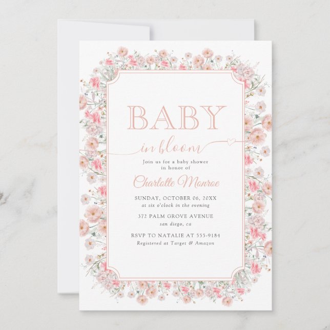Baby in Bloom Summer Wildflower Meadow Baby Shower Einladung (Vorderseite)
