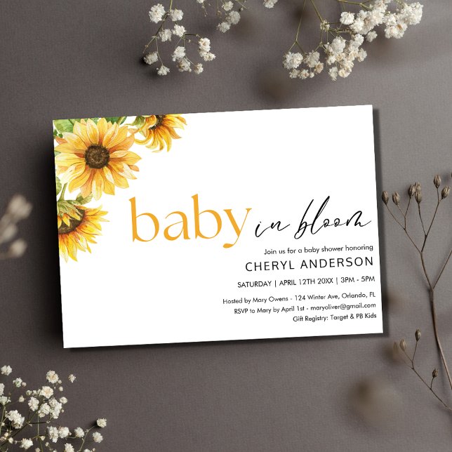 Baby in Bloom Sunflower Baby Dusche Party Einladung (Baby in Bloom Sunflower Baby Shower Party Invitation)