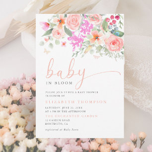 Baby in Bloom Sunny Garden Floral Girl Babydusche Einladung