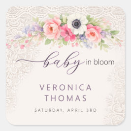 Baby in Bloom Sweet Floral Baby Shower Quadratischer Aufkleber