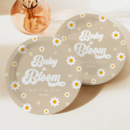 Baby in Bloom Tan Daisy Blume Floral Baby Dusche Pappteller