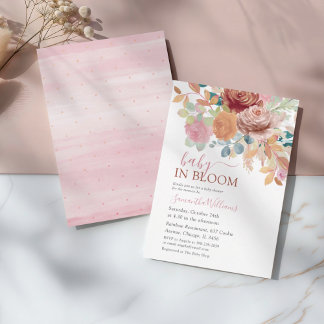 Baby In Bloom Terracotta & Pink Floral Baby Shower Einladung