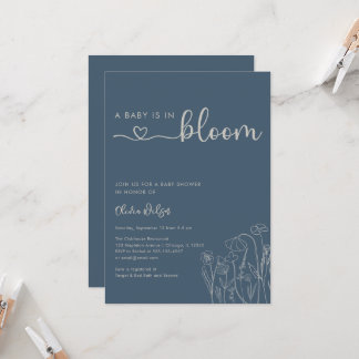 Baby in Bloom, Topaz Blue Wildblume Babydusche Einladung