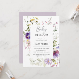 Baby in Bloom Veilchen-Wildblumen-Dusche Einladung