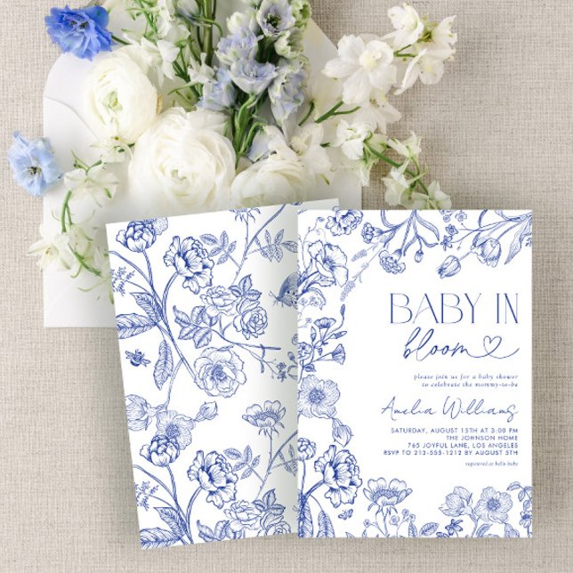 Baby in Bloom Vintag Blumenblauer Babydusche Einladung (Von Creator hochgeladen)