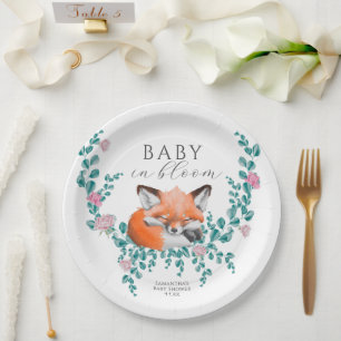 Baby in Bloom Wald Fuchs Grünzeug Babyparty Pappteller