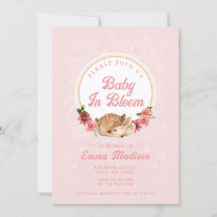 Baby in Bloom Waldhirsch Rosa Babyparty-Einladung Einladung