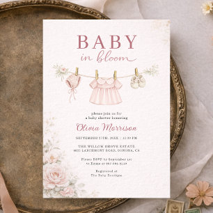 Baby in Bloom Wäscheleine Rosa Schleife Baby Showe Einladung
