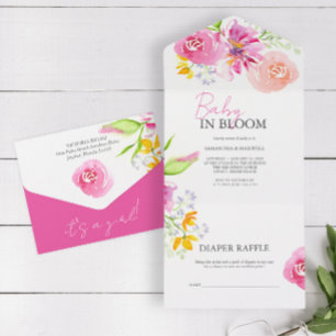 Baby in Bloom Watercolor Kinderdusche Einladungen
