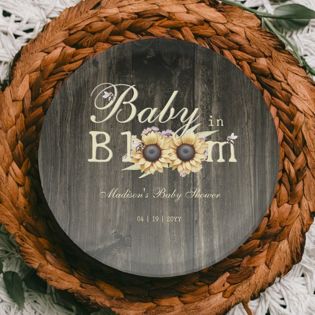 Baby in Bloom Watercolor Sonnenblumen Kinderdusche Pappteller (Baby in Bloom Watercolor Sunflowers Baby Shower Paper Plates)