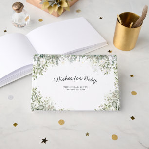 Baby in Bloom   Weiße Florale Grüne Babyparty Gästebuch