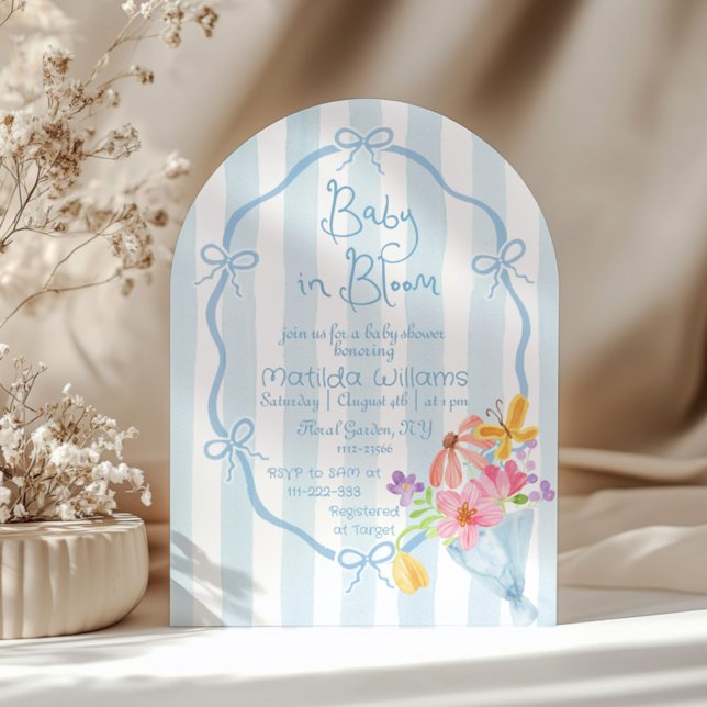Baby in Bloom Whimsical Blue und Pink Baby Dusche Einladung (Von Creator hochgeladen)