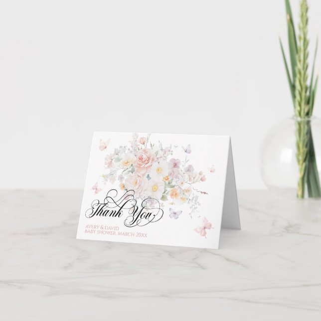 Baby in Bloom Wild Blume Butterfly Babydusche Dankeskarte (Vorderseite)