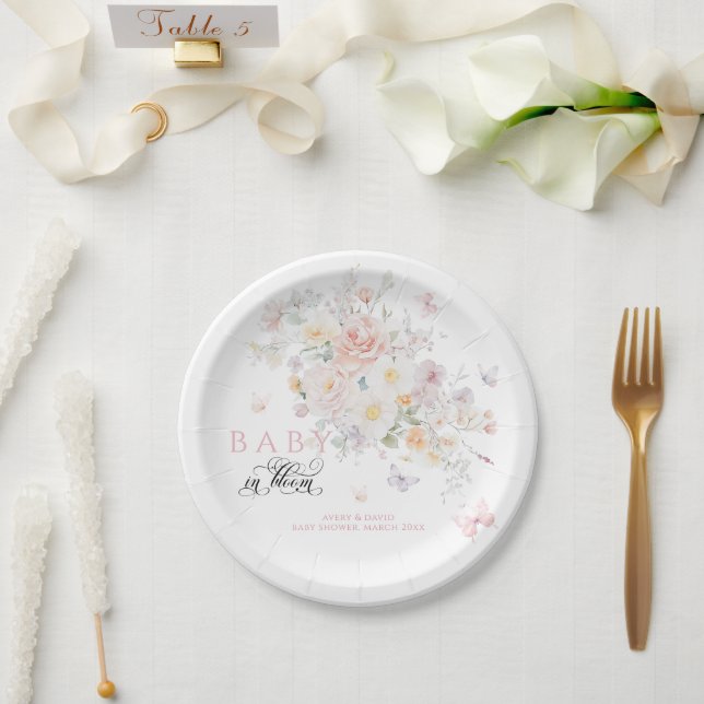 Baby in Bloom Wild Blume Butterfly Babydusche Pappteller (Hochzeit)