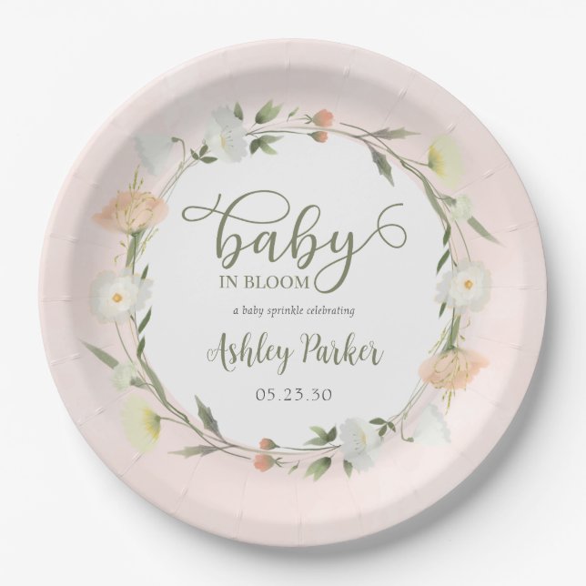 Baby in Bloom Wildblume Baby Sprinkle Pappteller (Vorderseite)