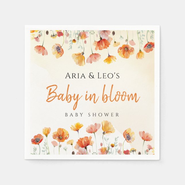 Baby in Bloom Wildblume Babydusche Napkin Serviette (Vorderseite)