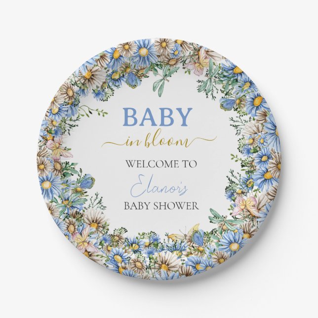 Baby in Bloom Wildblume Babydusche Papier Pappteller (Vorderseite)