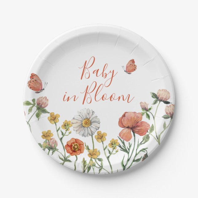Baby in Bloom Wildblume Babydusche Pappteller (Vorderseite)