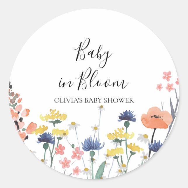 Baby in Bloom Wildblume Babydusche Runder Aufkleber (Vorderseite)