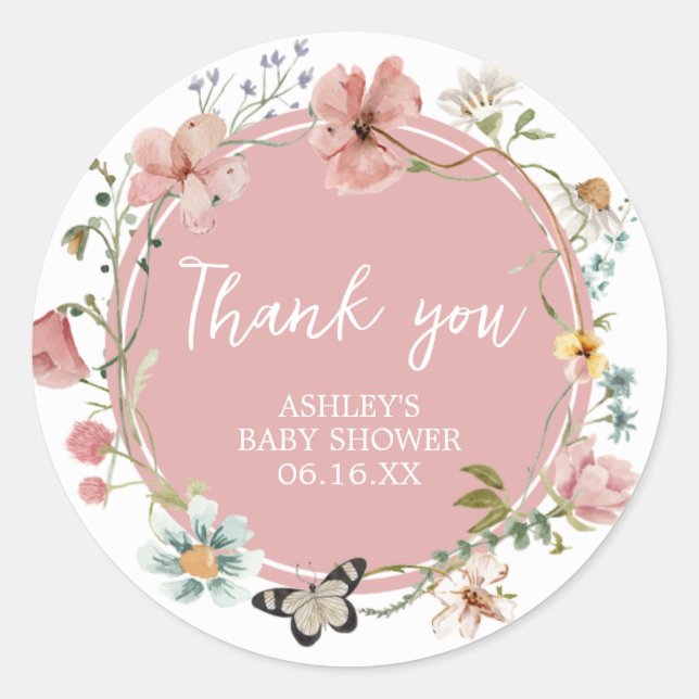 Baby in Bloom Wildblume Babydusche Runder Aufkleber (Vorderseite)