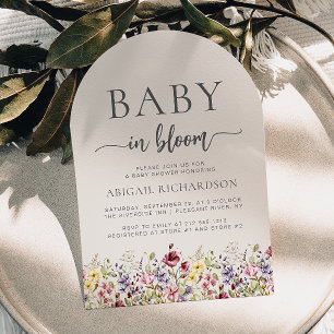 Baby in Bloom Wildblume Beige Arch Babydusche Einladung