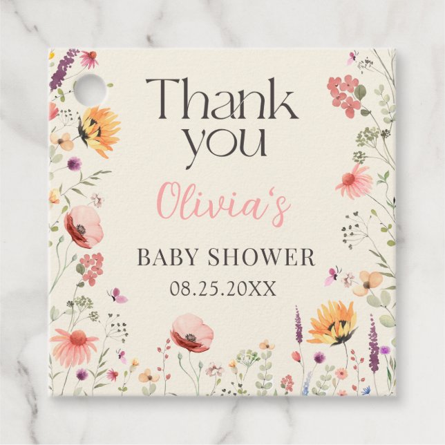 Baby in Bloom Wildblume Bloral Baby Dusche Geschenkanhänger (Vorderseite)