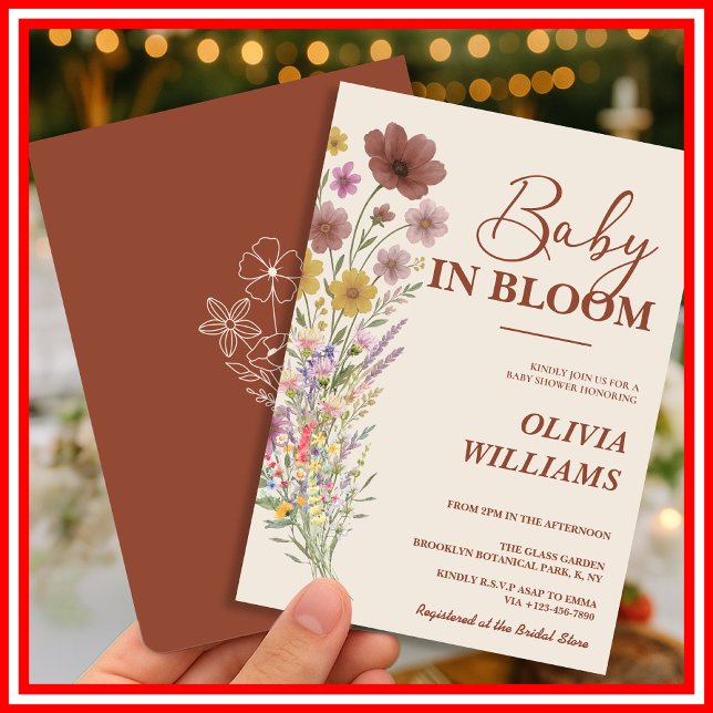 Baby in Bloom Wildblume Burnt Orange Babydusche Einladung (Von Creator hochgeladen)