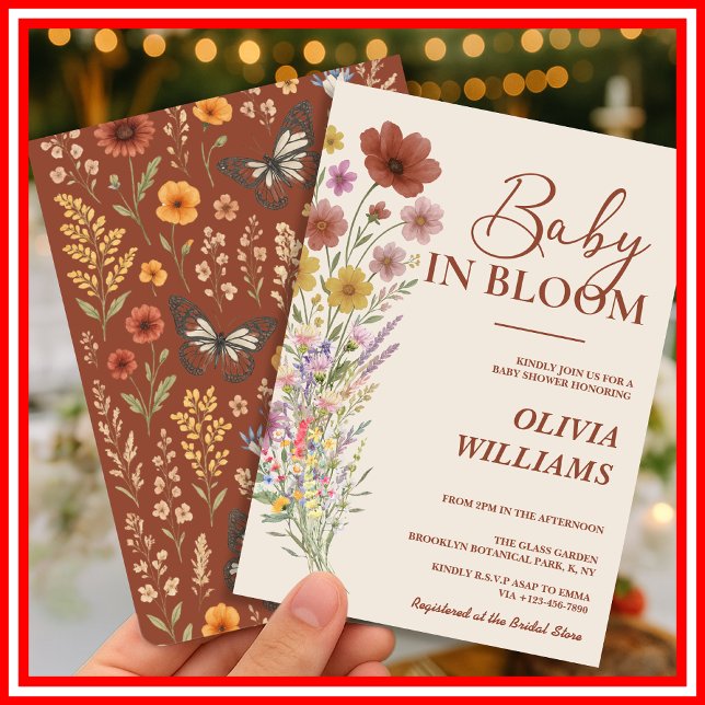 Baby in Bloom Wildblume Burnt Orange Babydusche Einladung (Von Creator hochgeladen)