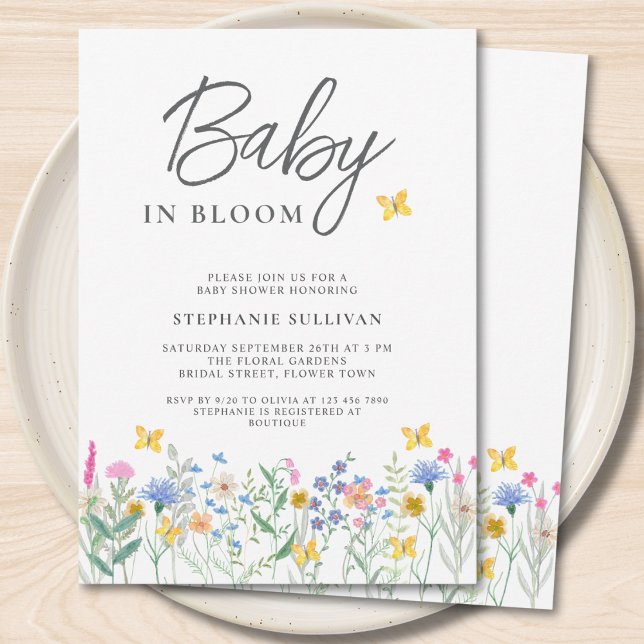 Baby in Bloom Wildblume Butterflies Babydusche Einladung (Von Creator hochgeladen)