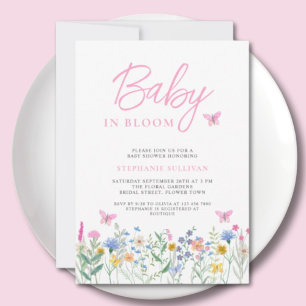 Baby in Bloom Wildblume Butterflies Babydusche Einladung