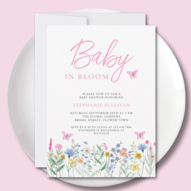 Baby in Bloom Wildblume Butterflies Babydusche Einladung (Von Creator hochgeladen)